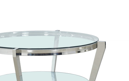 Yonge 36" Modern Round Glass Top Coffee Table with Shelf - Chrome Finish with Stainless Steel | Table à café ronde moderne Yonge de 36 po avec dessus en verre et tablette - fini chromé avec acier inoxydable