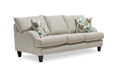 Made in Canada Nofia 80" Chenille Fabric Sofa with Two Accent Pillows and Wood Legs - Linen Beige | Sofa Nofia de 80 po fabriqué au Canada en tissu de chenille avec 2 coussins décoratifs et pattes en bois - beige lin