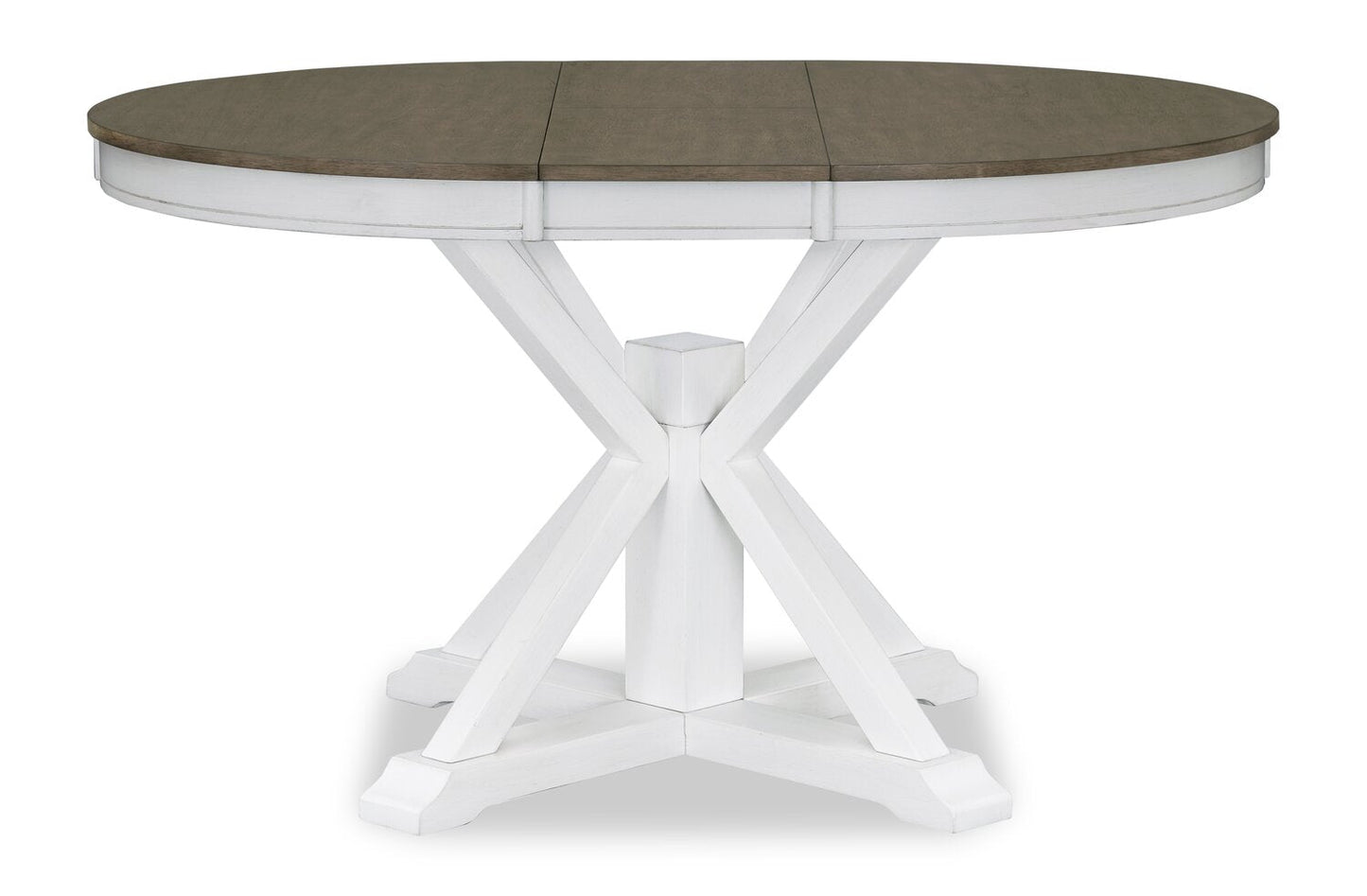 Brook Dining Table with 42-54"W Extension, Round - White/Brown | Table de salle à manger ronde Brook de 42 po à 54 po (L) avec rallonge - blanche et brune