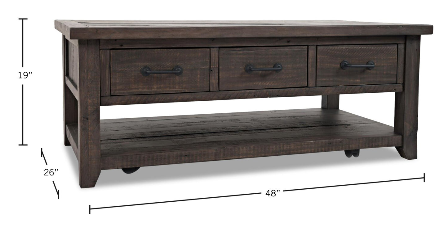 Morgan 48" Rustic Coffee Table With Storage, Shelf and Casters - Dark Brown with Reclaimed Wood|Table à café rustique Morgan de 48 po avec rangement, tablette et roulettes - brun foncé avec bois recyclé