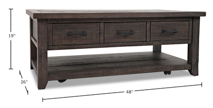 Morgan 48" Rustic Coffee Table With Storage, Shelf and Casters - Dark Brown with Reclaimed Wood|Table à café rustique Morgan de 48 po avec rangement, tablette et roulettes - brun foncé avec bois recyclé