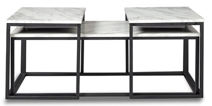 Donnesta 46" Modern 3-Pack Coffee + 2 End Tables - Marble Look with Black Metal Frame|Ensemble 3 tables modernes Donnesta de 46 po (table à café et 2 tables de bout) - imitation de marbre avec armature en métal noir