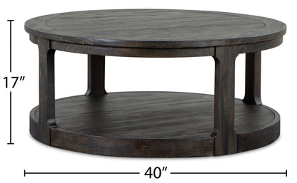 Axl 40" Traditional Round Coffee Table with Shelf - Dark Grey-Brown Wood|Table à café ronde traditionnelle Axl de 40 po avec tablette - bois gris-brun foncé