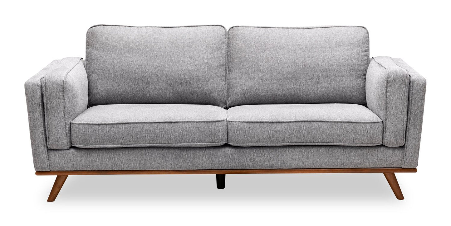 Kort & Co. Kassia 80" Linen-Look Fabric Condo Size Sofa with Wood Base and Legs - Grey | Sofa Kassia de Kort & Co. de 80 po de format condo en tissu d’apparence lin avec base et pattes en bois - gris