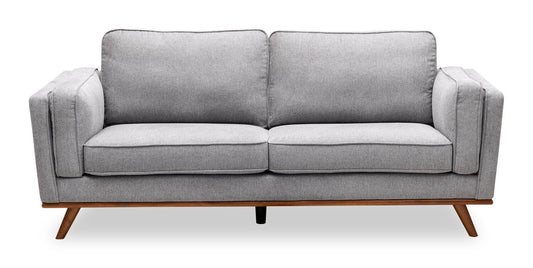 Kort & Co. Kassia 80" Linen-Look Fabric Condo Size Sofa with Wood Base and Legs - Grey | Sofa Kassia de Kort & Co. de 80 po de format condo en tissu d’apparence lin avec base et pattes en bois - gris