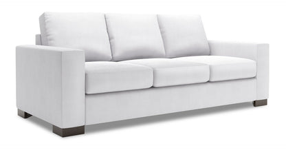 Made in Canada Customizable Sofa Lab Track 85" Linen-Look Fabric Sofa with Track Arms - Pax Ice White | Sofa Track de Sofa Lab de 85 po fabriqué au Canada en tissu d’apparence lin avec accoudoirs rectilignes - blanc Pax Ice | TR103449