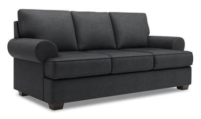 Made in Canada Customizable Sofa Lab Roll 86" Linen-Look Fabric Sofa with Rolled Arms - Pax Pepper Grey | Sofa Roll de Sofa Lab de 86 po fabriqué au Canada en tissu d’apparence lin avec accoudoirs enroulés - gris Pax Pepper | RO102949