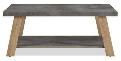 Kelly 43.3" Modern Coffee Table with Shelf - Grey Stone Top with Light Wood Legs|Table à café moderne Kelly de 43,3 po avec tablette - dessus en pierre grise avec pattes en bois clair