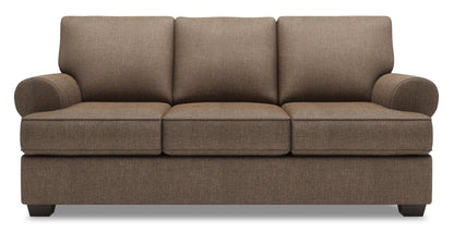 Made in Canada Customizable Sofa Lab Roll 86" Linen-Look Fabric Sofa with Rolled Arms - Luna Praline Brown | Sofa Roll de Sofa Lab de 86 po fabriqué au Canada en tissu d’apparence lin avec accoudoirs enroulés - brun Luna Praline | RO102591