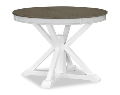 Brook Dining Table with 42-54"W Extension, Round - White/Brown | Table de salle à manger ronde Brook de 42 po à 54 po (L) avec rallonge - blanche et brune