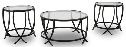 Tarrin 36.13" Modern Round 3-Pack Coffee + 2 End Tables - Glass Top with Metal Legs|Ensemble 3 tables rondes modernes Tarrin de 36,13 po (table à café et 2 tables de bout) - dessus en verre avec pattes en métal