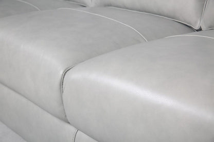 Cindy Crawford Home Royce 84" Genuine Leather Sofa with Removable Cushions and Wood Legs - Dove Grey | Sofa Royce de Cindy Crawford Home de 84 po en cuir véritable avec coussins amovibles et pattes en bois - gris tourterelle