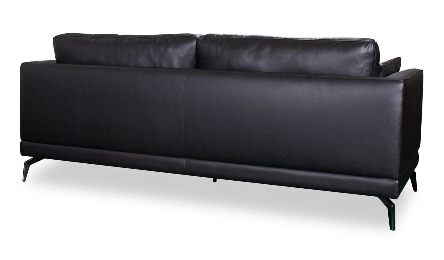 Melrose 84.5" Top-Grain Genuine Leather Sofa with Metal Legs - Black | Sofa Melrose de 84,5 po en cuir véritable de qualité supérieure avec pattes en métal - noir