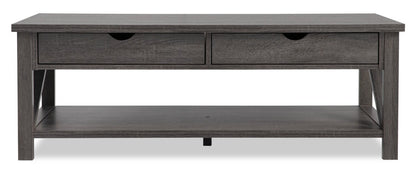 Jake 47.25" Rustic 2-Pack Coffee + End Table with Storage and Shelf - Distressed Grey |2 tables à café rustiques Jake de 47,25 po avec rangement et tablette - gris vieilli