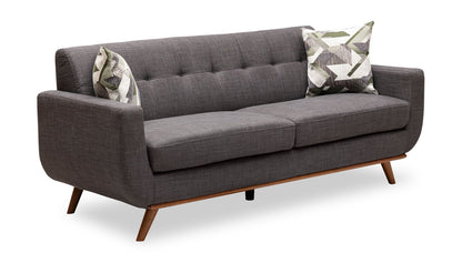 Kort & Co. Freeman 80” Linen-Look Fabric Condo Size Sofa with Wood Legs - Charcoal Grey | Sofa Freeman de Kort & Co. de 80 po de format condo en tissu d’apparence lin avec base et pattes en bois - gris anthracite