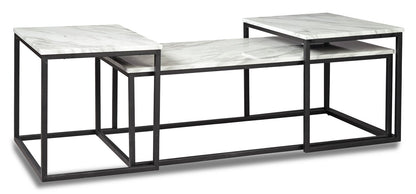 Donnesta 46" Modern 3-Pack Coffee + 2 End Tables - Marble Look with Black Metal Frame|Ensemble 3 tables modernes Donnesta de 46 po (table à café et 2 tables de bout) - imitation de marbre avec armature en métal noir