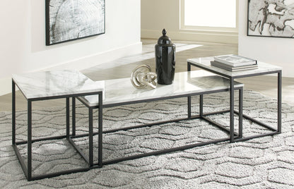 Donnesta 46" Modern 3-Pack Coffee + 2 End Tables - Marble Look with Black Metal Frame|Ensemble 3 tables modernes Donnesta de 46 po (table à café et 2 tables de bout) - imitation de marbre avec armature en métal noir
