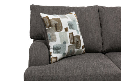 Made in Canada Nofia 80" Chenille Fabric Sofa with Two Accent Pillows and Wood Legs - Charcoal Grey | Sofa Nofia de 80 po fabriqué au Canada en tissu de chenille avec 2 coussins décoratifs et pattes en bois - gris anthracite