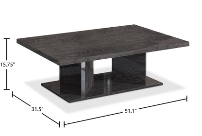 Mara 51.1" Modern Coffee Table - Dark Grey Wood with Lacquer Finish|Table à café moderne Mara de 51,1 po - bois gris foncé avec fini laqué