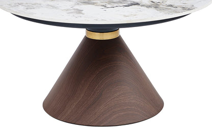 Alwin 31.5” Modern Round Coffee Table with White Sintered Stone Top - Brown | Table à café ronde moderne Alwin de 31,5 po avec dessus en pierre frittée blanche - brune