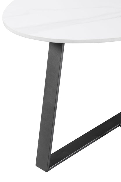 Kort & Co. Nico 51" Modern Oval Coffee Table - White Sinetered Stone with Dark Grey Metal Legs|Table à café ovale moderne Nico de Kort & Co. de 51 po - pierre frittée blanche avec pattes en métal gris foncé