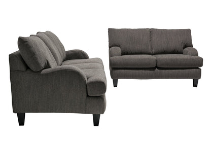 Made in Canada Nofia 80" Chenille Fabric Sofa with Two Accent Pillows and Wood Legs - Charcoal Grey | Sofa Nofia de 80 po fabriqué au Canada en tissu de chenille avec 2 coussins décoratifs et pattes en bois - gris anthracite