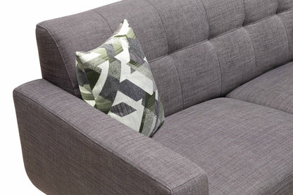 Kort & Co. Freeman 88" Linen-Look Fabric Sofa with Wood Base and Tufted Back Cushions - Charcoal Grey | Sofa Freeman Kort & Co. de 88 po en tissu d’apparence lin avec pattes en bois et coussins de dossier capitonnés - gris anthracite