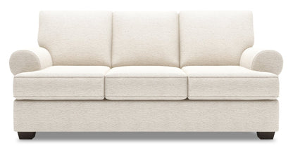 Made in Canada Customizable Sofa Lab Roll 86" Chenille Fabric Sofa with Rolled Arms - Luxury Sand Beige | Sofa Roll de Sofa Lab de 86 po fabriqué au Canada en tissu de chenille avec accoudoirs enroulés - beige Luxury Sand | RO103093