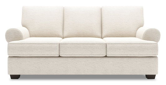 Made in Canada Customizable Sofa Lab Roll 86" Chenille Fabric Sofa with Rolled Arms - Luxury Sand Beige | Sofa Roll de Sofa Lab de 86 po fabriqué au Canada en tissu de chenille avec accoudoirs enroulés - beige Luxury Sand | RO103093
