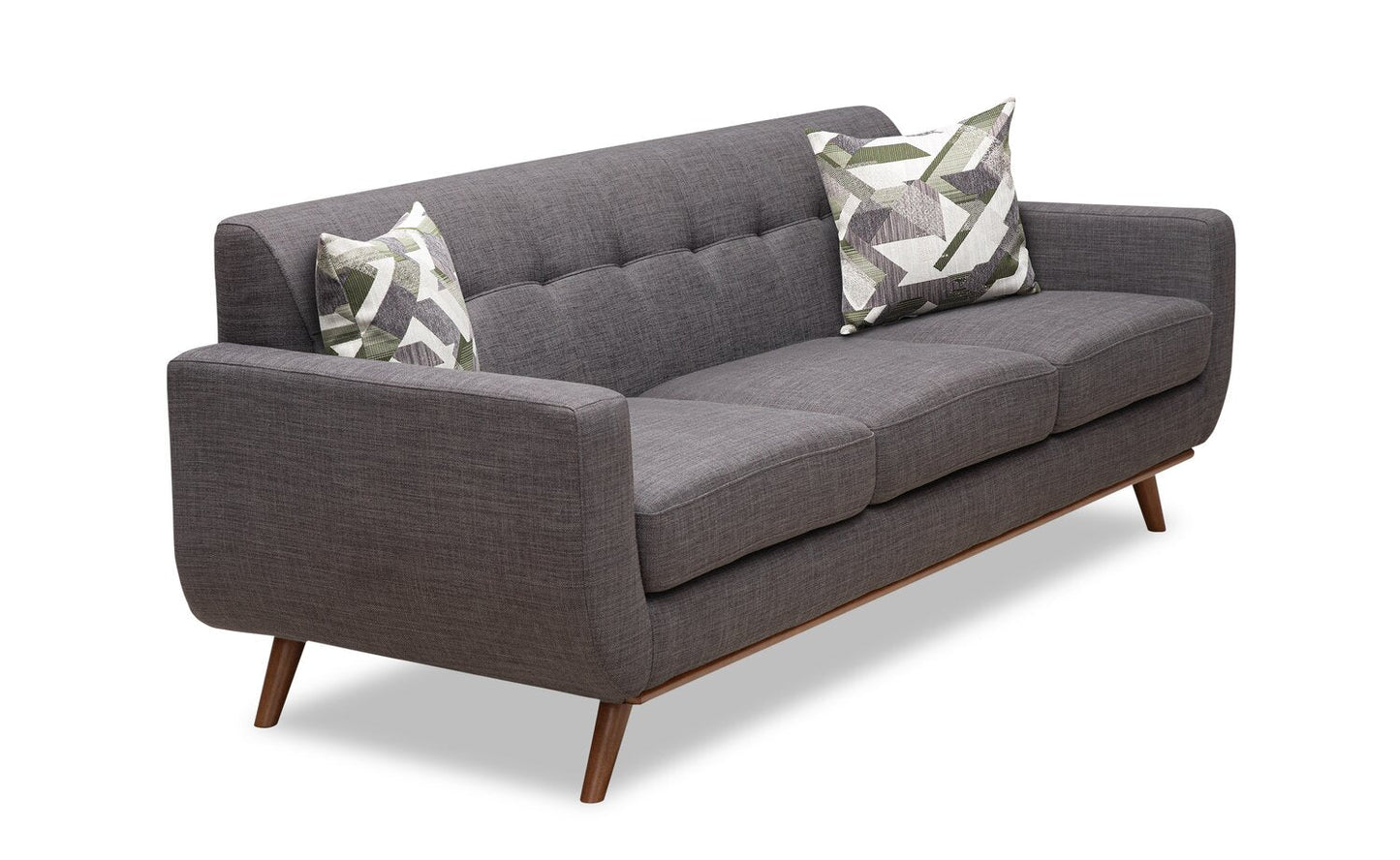 Kort & Co. Freeman 88" Linen-Look Fabric Sofa with Wood Base and Tufted Back Cushions - Charcoal Grey | Sofa Freeman Kort & Co. de 88 po en tissu d’apparence lin avec pattes en bois et coussins de dossier capitonnés - gris anthracite