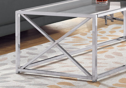 Coral 44" Modern Glass Top Coffee Table - Chrome with Metal Base|Table à café moderne Coral de 44 po avec dessus en verre - chromée avec base en métal