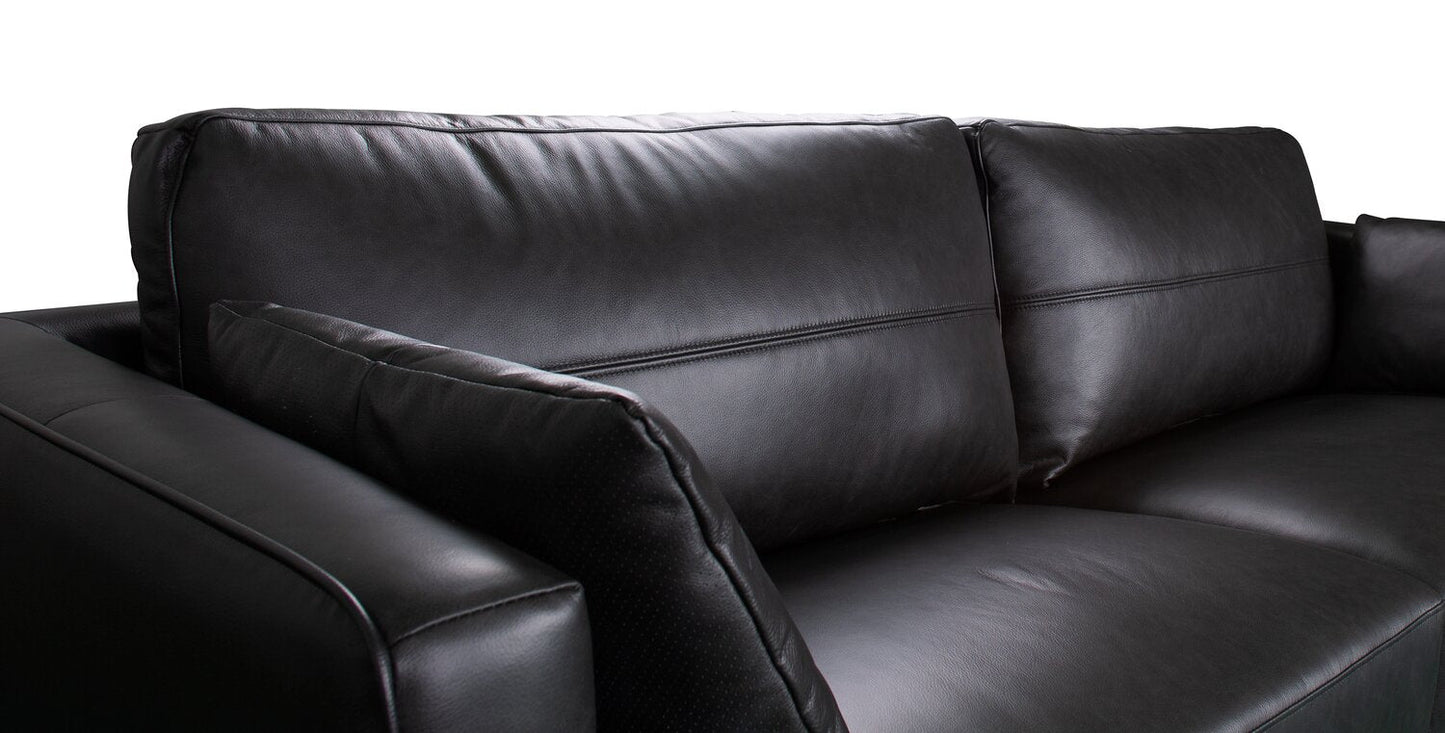 Melrose 84.5" Top-Grain Genuine Leather Sofa with Metal Legs - Black | Sofa Melrose de 84,5 po en cuir véritable de qualité supérieure avec pattes en métal - noir