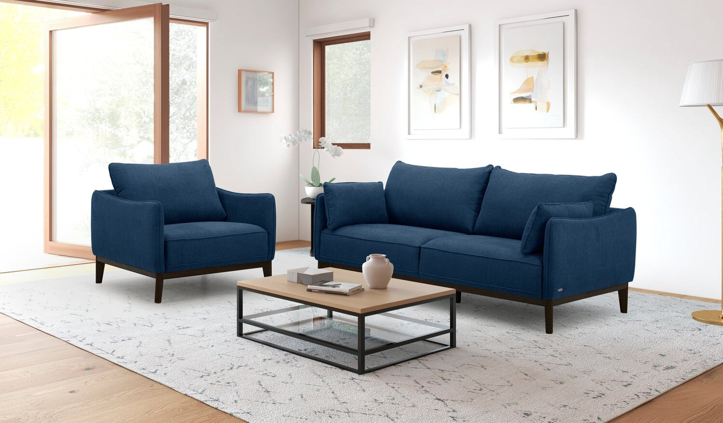 Cindy Crawford Home Gena 78.7" Linen-Look Fabric Condo Size Sofa with Removable Back Cushions - Midnight Blue | Sofa Gena de Cindy Crawford Home de 78,7 po de format condo en tissu d’apparence lin avec coussins de dossier amovibles - bleu minuit