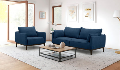 Cindy Crawford Home Gena 78.7" Linen-Look Fabric Condo Size Sofa with Removable Back Cushions - Midnight Blue | Sofa Gena de Cindy Crawford Home de 78,7 po de format condo en tissu d’apparence lin avec coussins de dossier amovibles - bleu minuit