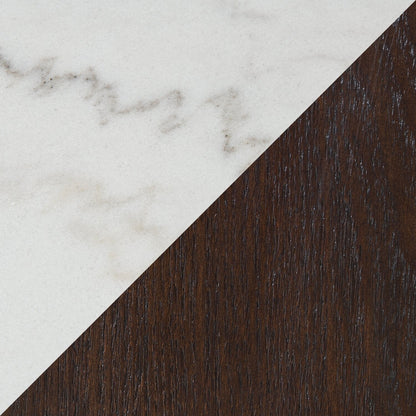 Silvia 48" Modern Coffee Table - White and Grey Marble Look with Brown Wood Legs|Table à café moderne Silvia de 48 po - imitation de marbre blanc et gris avec pattes en bois brun