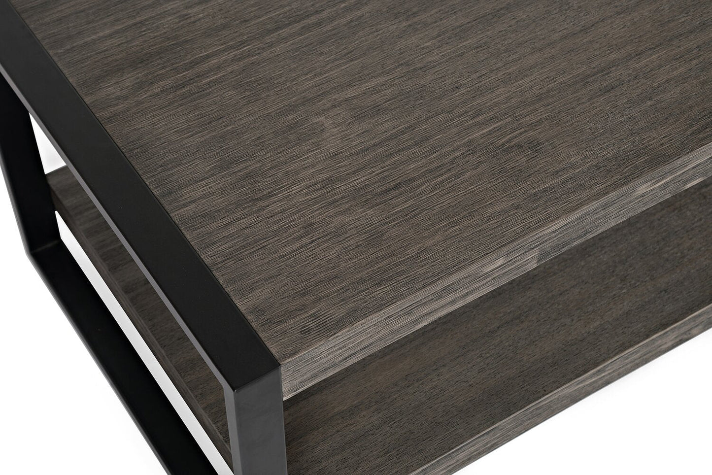 Apex 48" Modern Coffee Table with Shelf - Grey with Black Metal Legs|Table à café moderne Apex 48 po avec tablette - grise avec pattes en métal noir