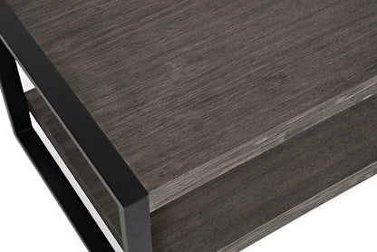 Apex 48" Modern Coffee Table with Shelf - Grey with Black Metal Legs|Table à café moderne Apex 48 po avec tablette - grise avec pattes en métal noir