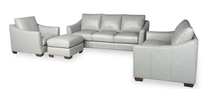 Cindy Crawford Home Royce 84" Genuine Leather Sofa with Removable Cushions and Wood Legs - Dove Grey | Sofa Royce de Cindy Crawford Home de 84 po en cuir véritable avec coussins amovibles et pattes en bois - gris tourterelle