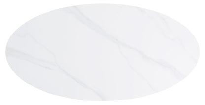 Kort & Co. Nico 51" Modern Oval Coffee Table - White Sinetered Stone with Dark Grey Metal Legs|Table à café ovale moderne Nico de Kort & Co. de 51 po - pierre frittée blanche avec pattes en métal gris foncé