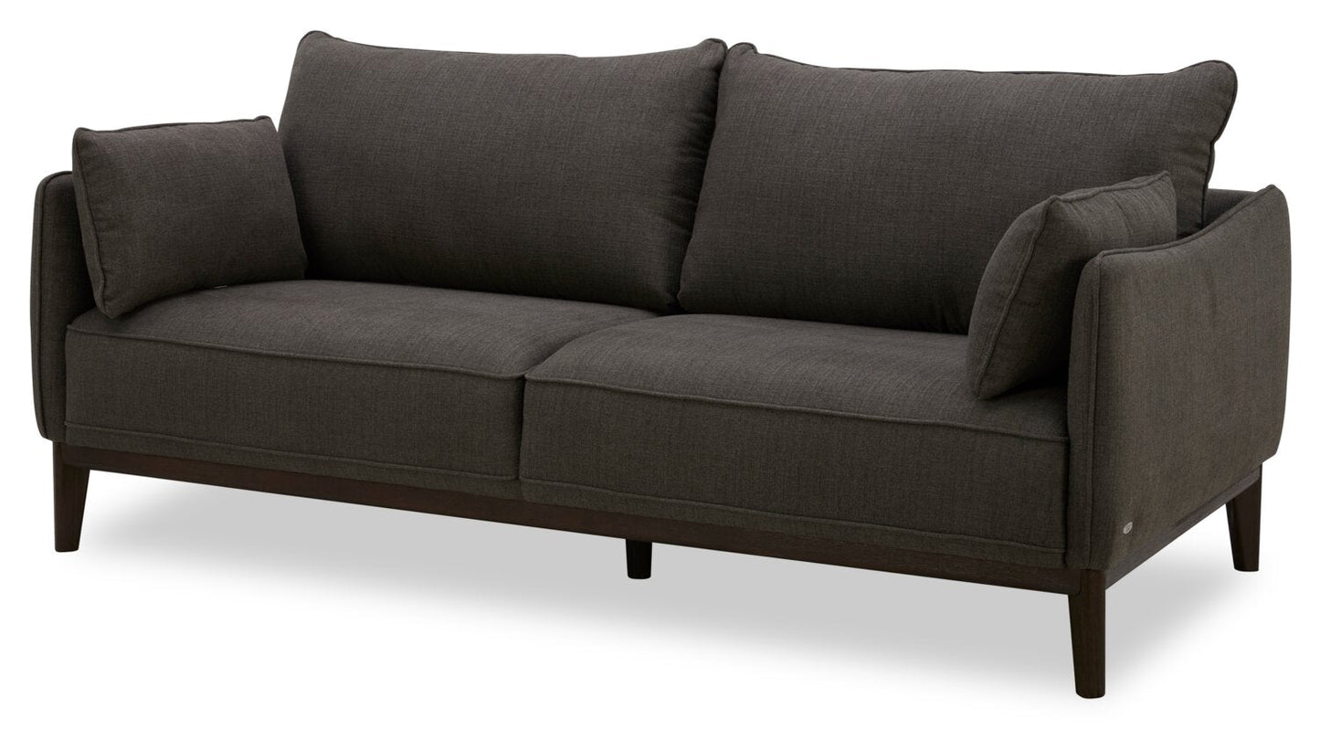 Cindy Crawford Home Gena 78.7" Linen-Look Fabric Condo Size Sofa with Removable Back Cushions - Charcoal Grey | Sofa Gena de Cindy Crawford Home de 78,7 po de format condo en tissu d’apparence lin avec coussins de dossier amovibles - gris anthracite