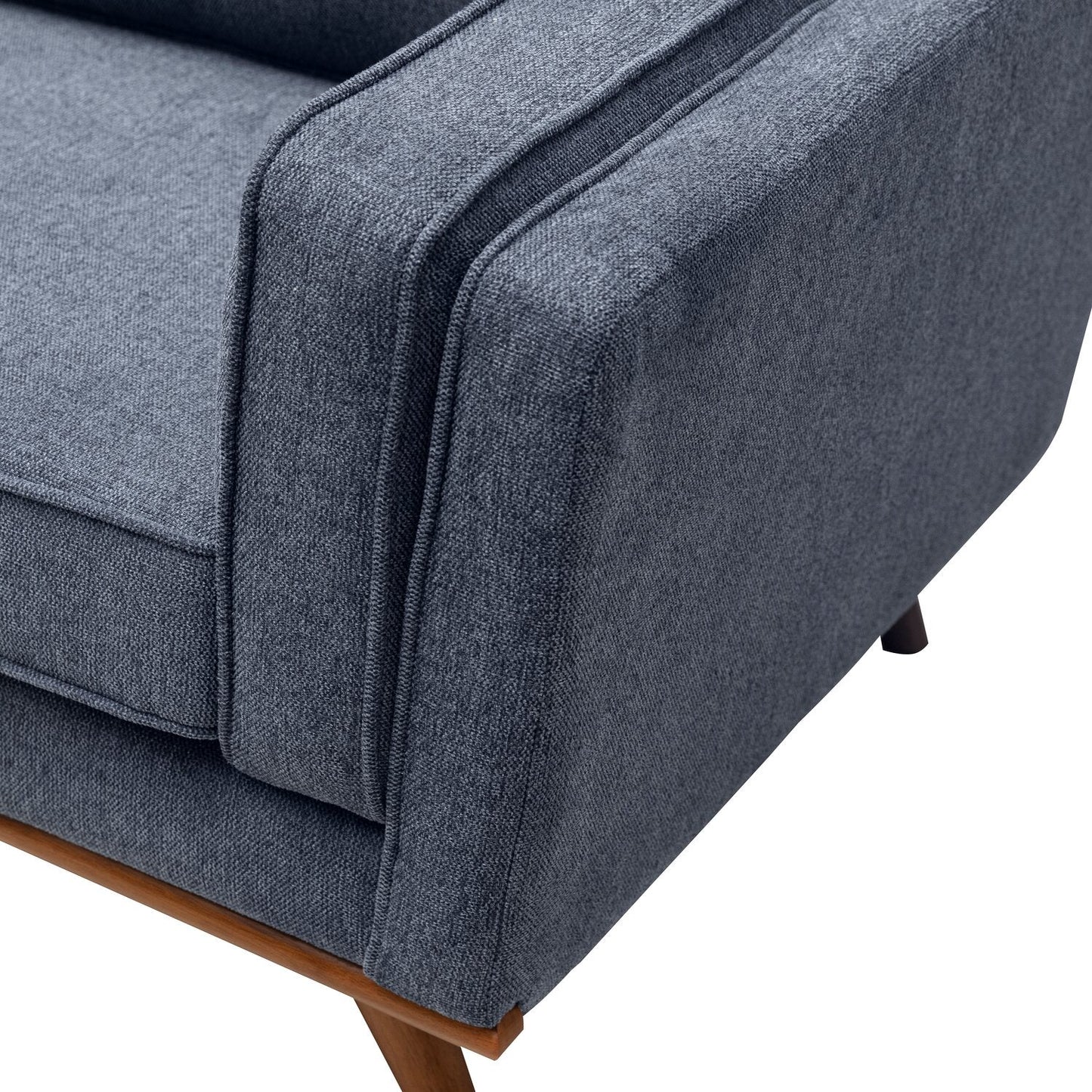 Kort & Co. Kassia 80" Linen-Look Fabric Condo Size Sofa with Wood Base and Legs - Blue | Sofa Kassia de Kort & Co. de 80 po de format condo en tissu d’apparence lin avec base et pattes en bois - bleu