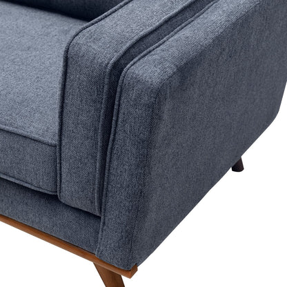 Kort & Co. Kassia 80" Linen-Look Fabric Condo Size Sofa with Wood Base and Legs - Blue | Sofa Kassia de Kort & Co. de 80 po de format condo en tissu d’apparence lin avec base et pattes en bois - bleu