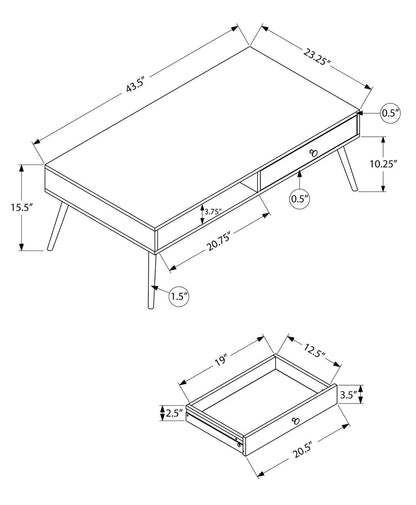 Cydney 43.5" Modern Coffee Table with Storage - Walnut Finish Wood Legs|Table à café moderne Cydney de 43,5 po avec rangement - pattes en bois au fini noyer