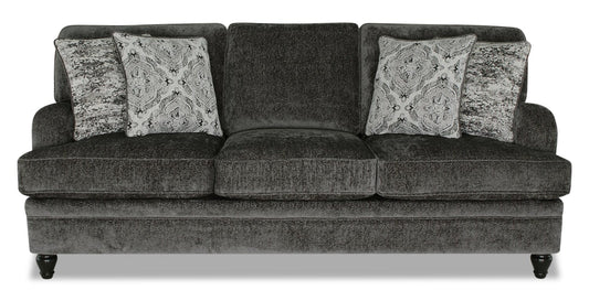 Made in Canada Bellmont 89" Chenille Fabric Sofa with Reversible Cushions and Wood Legs - Charcoal Grey | Sofa Bellmont de 89 po fabriqué au Canada en tissu de chenille avec coussins réversibles et pattes en bois - gris anthracite