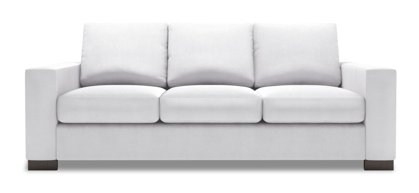 Made in Canada Customizable Sofa Lab Track 85" Linen-Look Fabric Sofa with Track Arms - Pax Ice White | Sofa Track de Sofa Lab de 85 po fabriqué au Canada en tissu d’apparence lin avec accoudoirs rectilignes - blanc Pax Ice | TR103449