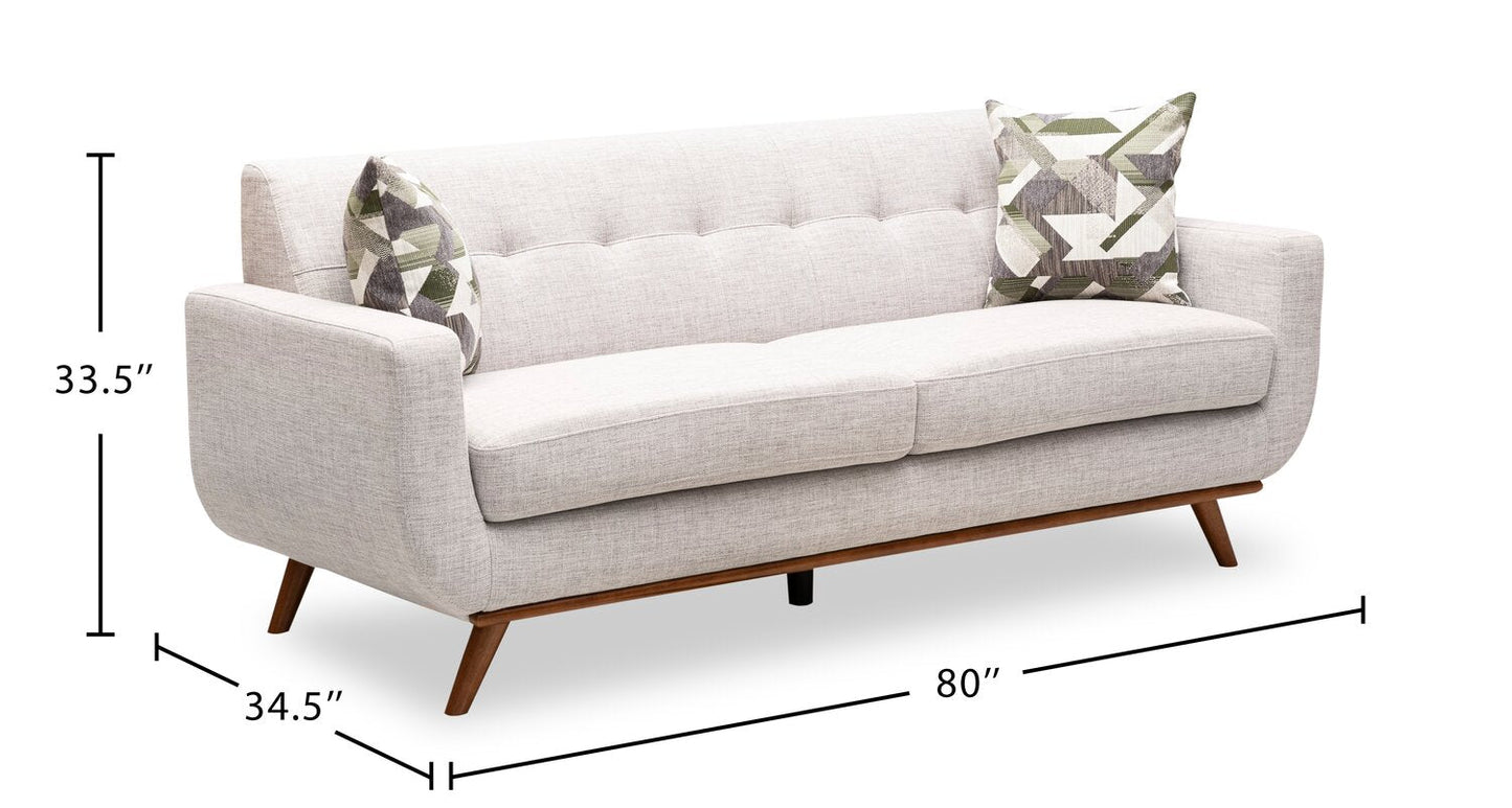 Kort & Co. Freeman 80” Linen-Look Fabric Condo Size Sofa with Wood Legs - Dove White | Sofa Freeman de Kort & Co. de 80 po de format condo en tissu d’apparence lin avec base et pattes en bois - blanc colombe