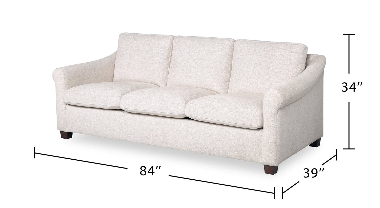 Mallie 84" Chenille Fabric Sofa with Rolled Arms and Wood Legs - Shell White | Sofa Mallie de 84 po en tissu de chenille avec accoudoirs enroulés et pattes en bois - blanc coquillage