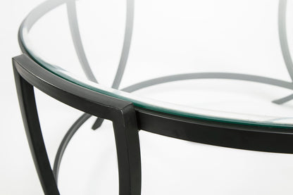 Tarrin 36.13" Modern Round 3-Pack Coffee + 2 End Tables - Glass Top with Metal Legs|Ensemble 3 tables rondes modernes Tarrin de 36,13 po (table à café et 2 tables de bout) - dessus en verre avec pattes en métal