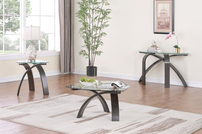 Jorja 34.75" Modern Glass Top Coffee Table - Brown with Bentwoood Legs|Table à café moderne Jorja de 34,75 po avec dessus en verre - brune avec pattes en bois cintré