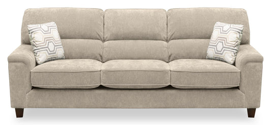 Lyric 88.1" Chenille Fabric Sofa with Reversible Seat Cushions, Accent Pillows and Wood Legs - Taupe | Sofa Lyric de 88,1 po en tissu de chenille avec coussins de siège réversibles, coussins décoratifs et pattes en bois - taupe